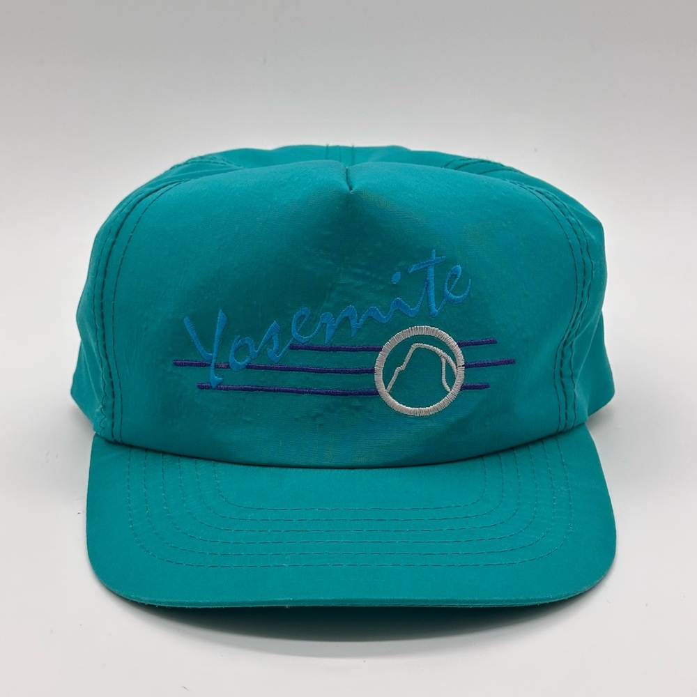 Vintage 80's Youngan Trucker Hat Yosemite Cyan Blue Snap Back Adj One Size Cap